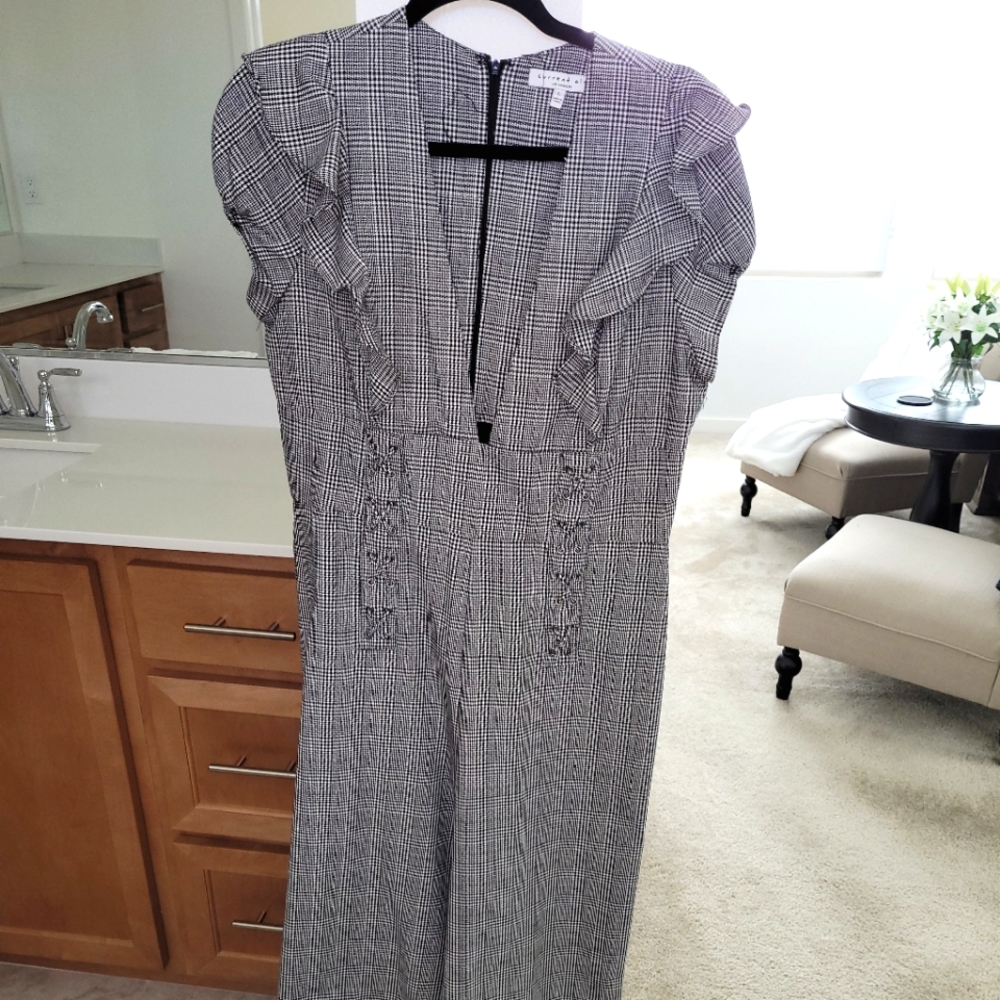 Classic black and white  jumpsuit; size large